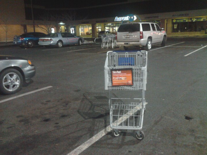 shopping cart left 20 feet from the corral