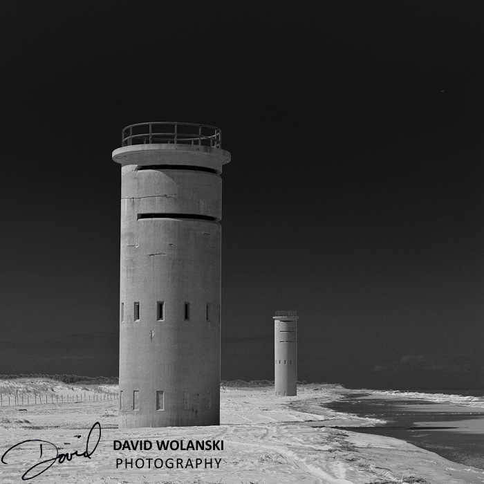 Black and white, Towers on the Beach, Rehoboth Beach, Delaware